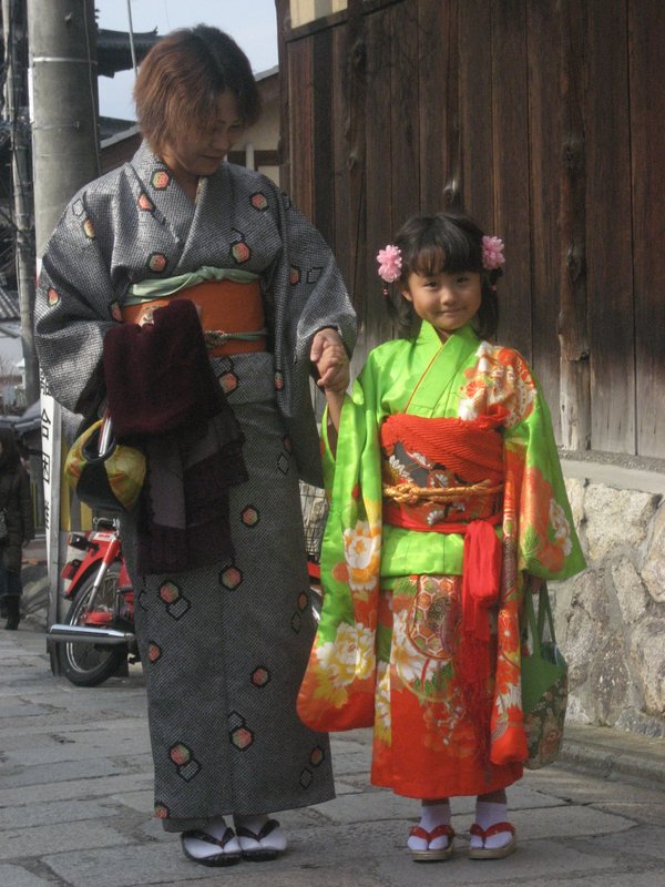 A young Japanese girl in kimono on New Years Day